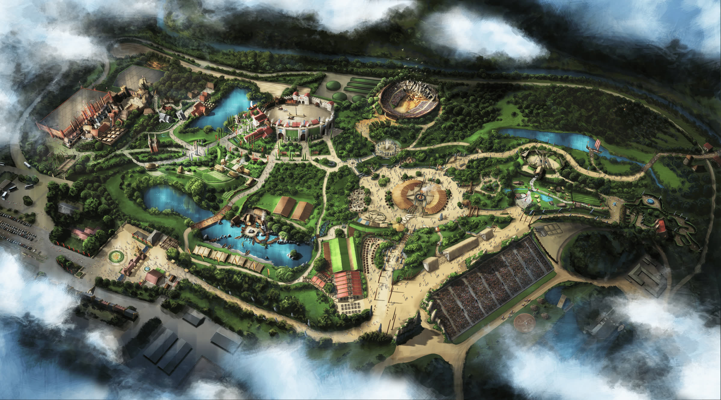 Birdseye master plan artwork of Kynren – The Storied Lands