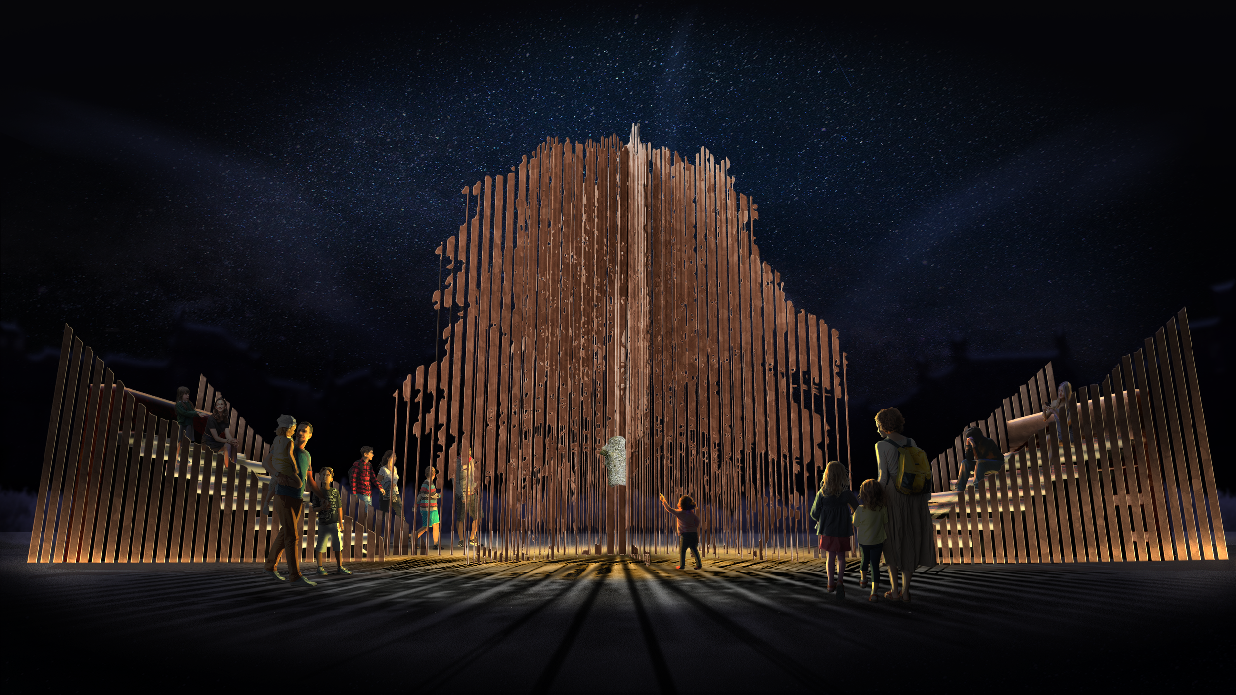 Sycamore Gap commemorative sculpture visualised at night